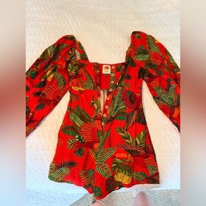 Tropical Red Birds Farm Rio Puff Sleeve Romper